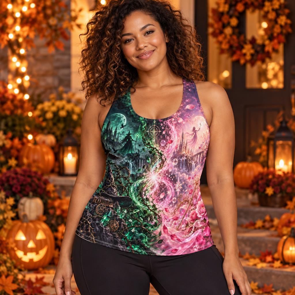 Pink & Green Witch Enchantment All Over Women's Racerback Tank Top