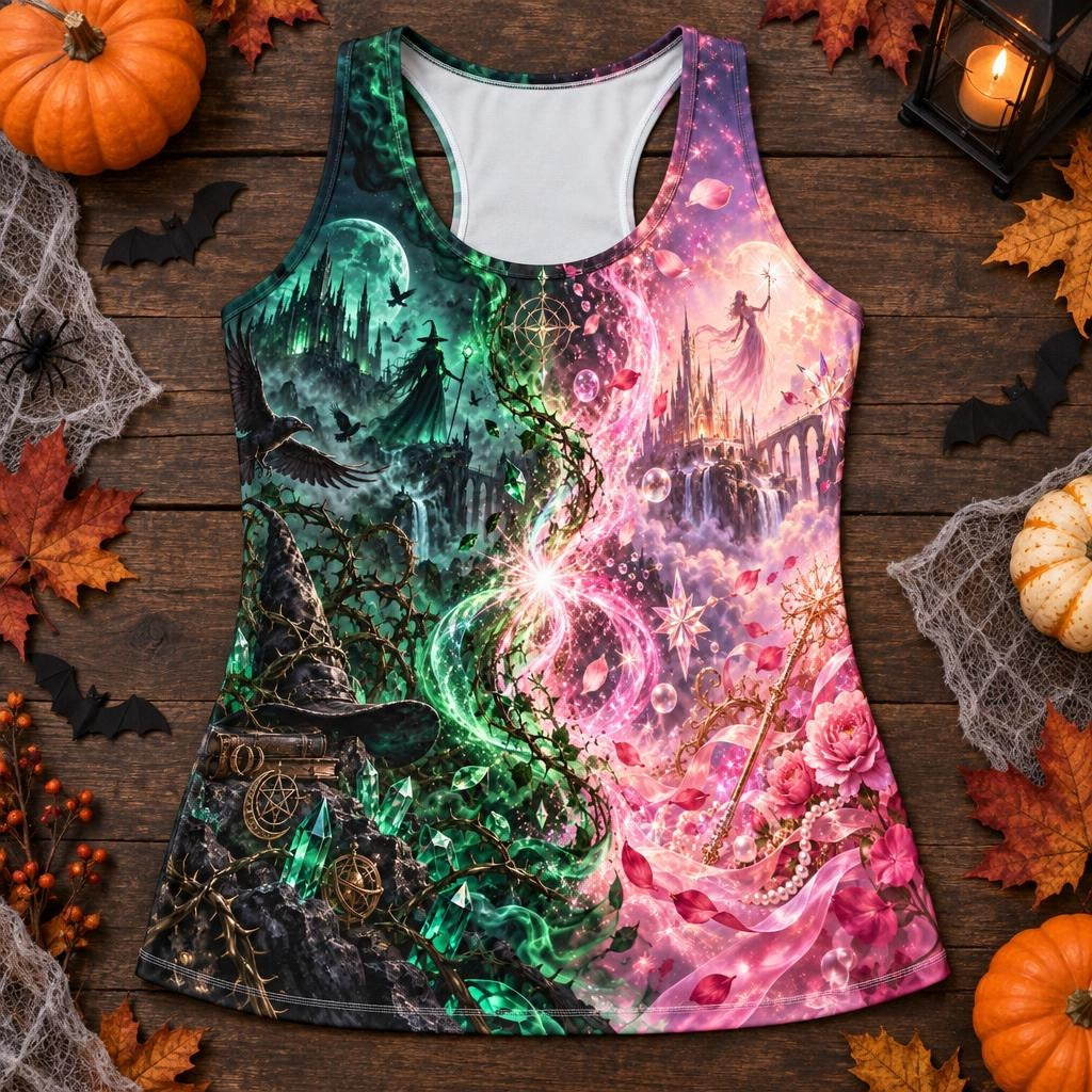 Pink & Green Witch Enchantment All Over Women's Racerback Tank Top