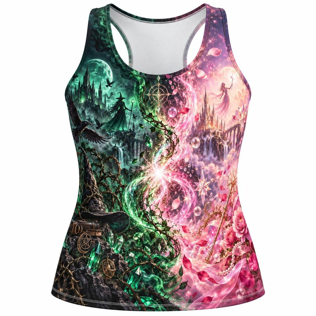 Pink & Green Witch Enchantment All Over Women's Racerback Tank Top