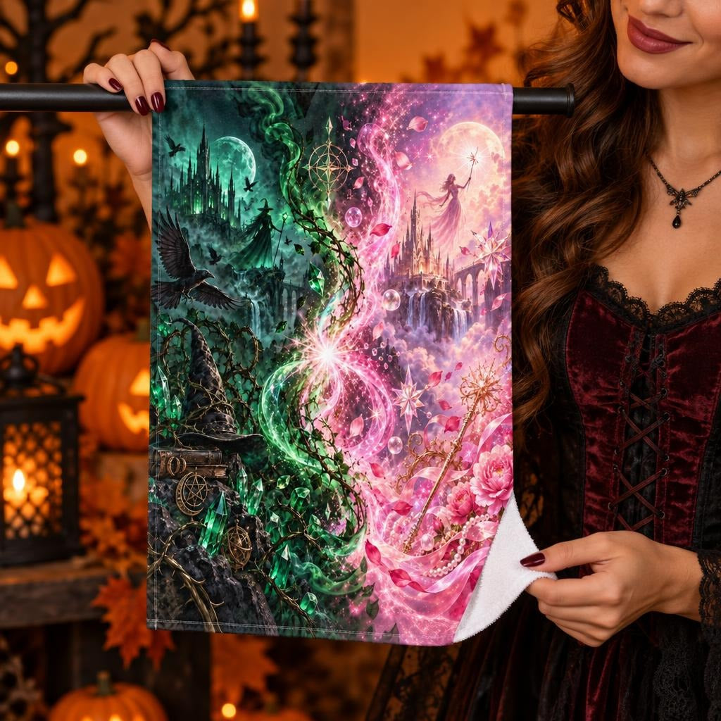 Pink & Green Witch Enchantment All Over Sports Towel