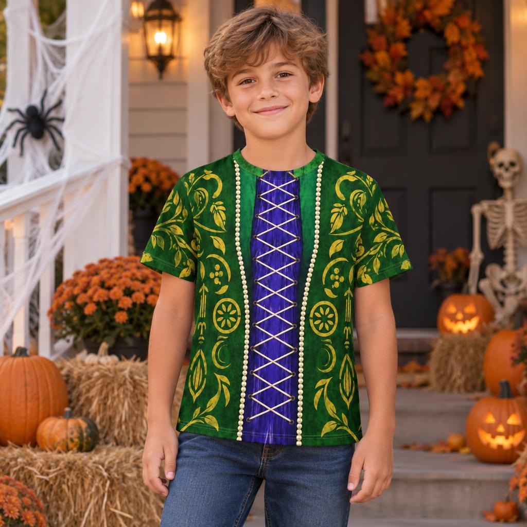 Green Spellbook Witch Costume All Over Youth T-Shirt Youth T-Shirts Old Glory