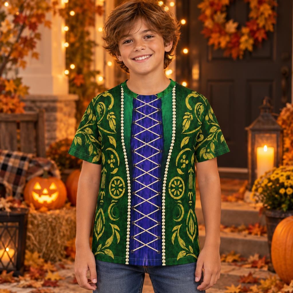 Green Spellbook Witch Costume All Over Youth T-Shirt Youth T-Shirts Old Glory