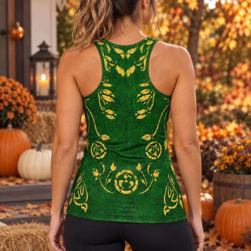 Green Spellbook Witch Costume All Over Women's Racerback Tank Top Women's Tank Tops Old Glory