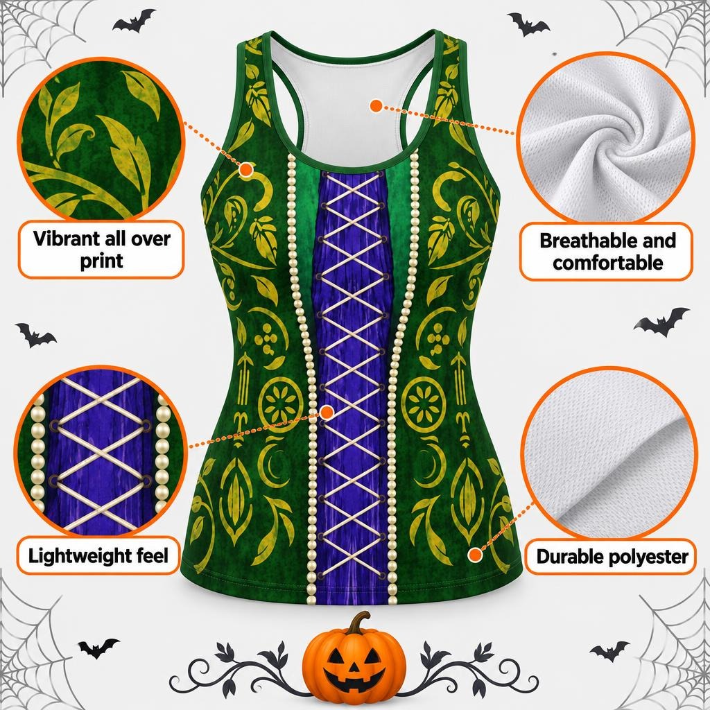Green Spellbook Witch Costume All Over Women's Racerback Tank Top Women's Tank Tops Old Glory
