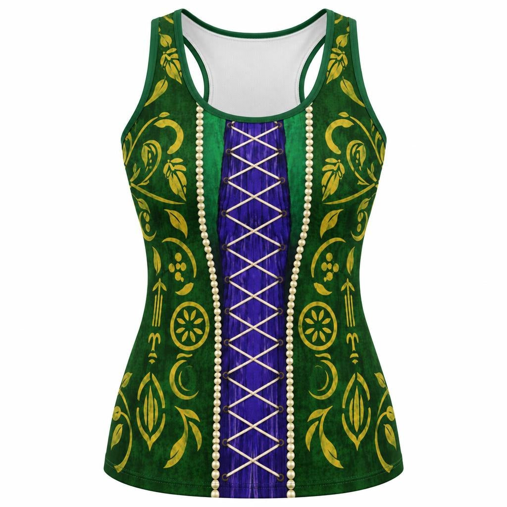 Green Spellbook Witch Costume All Over Women's Racerback Tank Top Women's Tank Tops Old Glory SM Multicolor