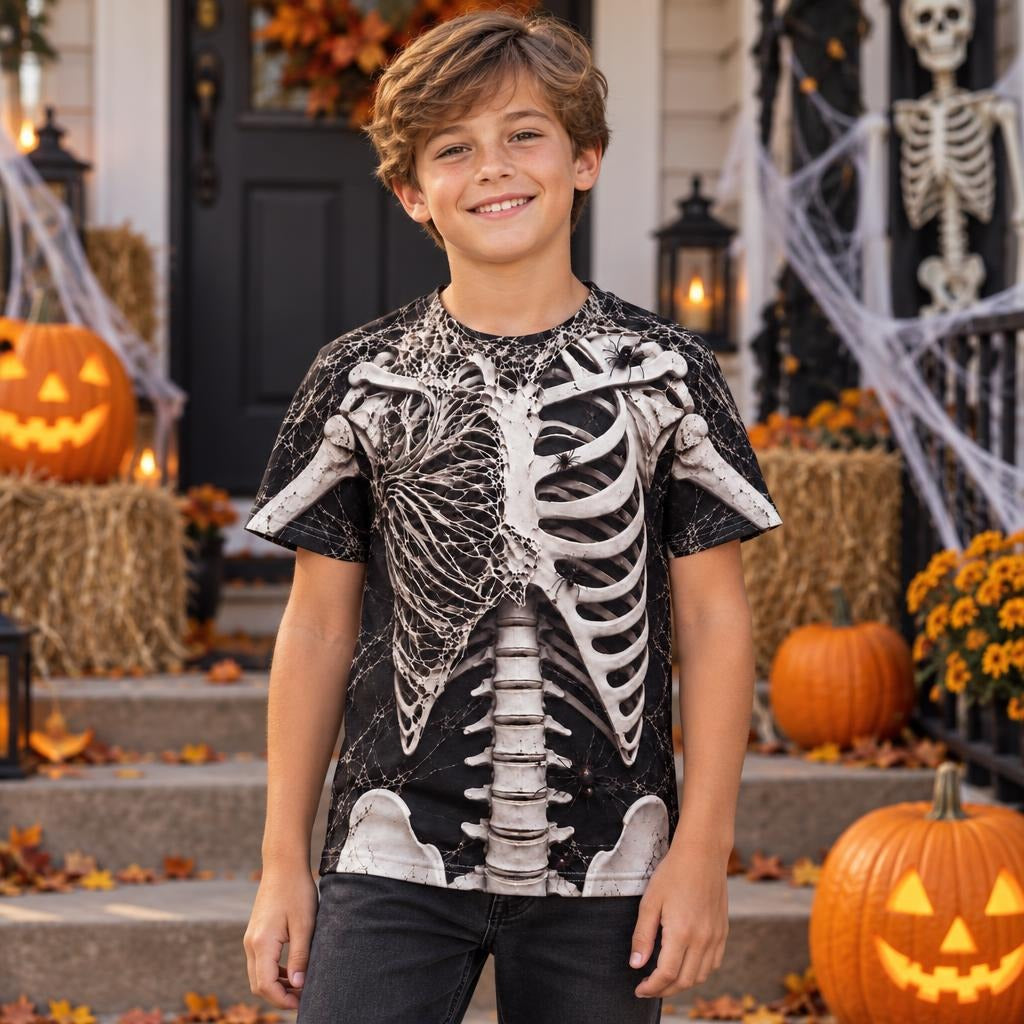 Webbed Skeleton Costume All Over Youth T-Shirt Youth T-Shirts Old Glory