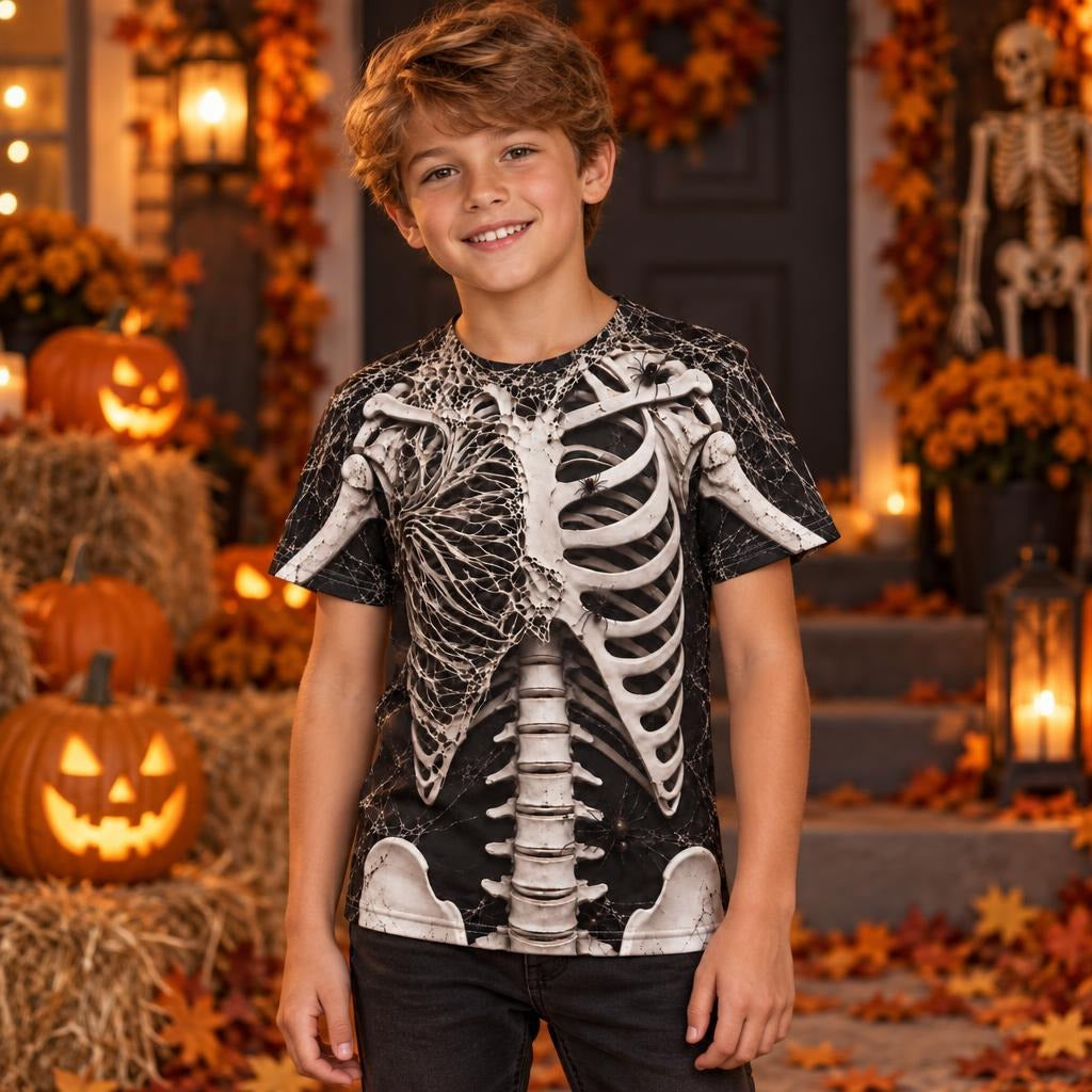 Webbed Skeleton Costume All Over Youth T-Shirt Youth T-Shirts Old Glory