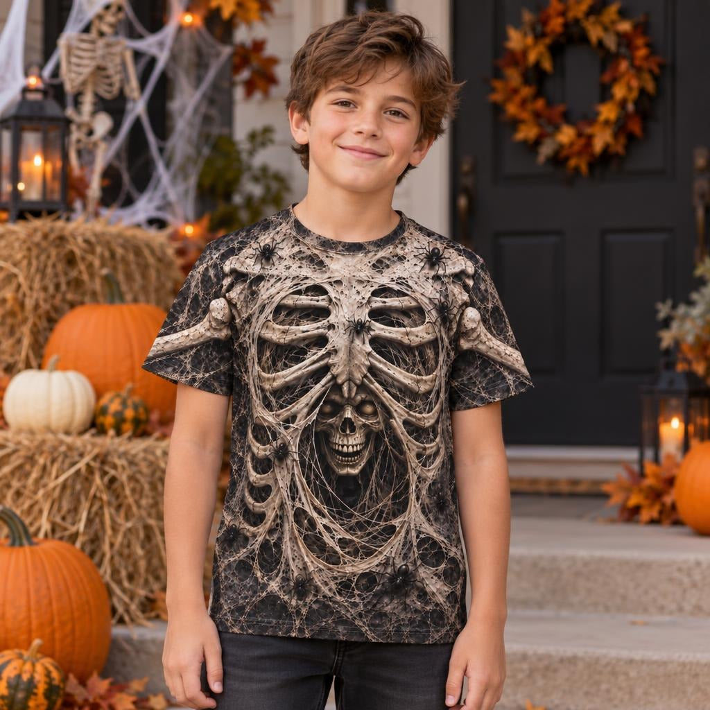 Haunted Skeleton Ribcage Costume All Over Youth T-Shirt Youth T-Shirts Old Glory