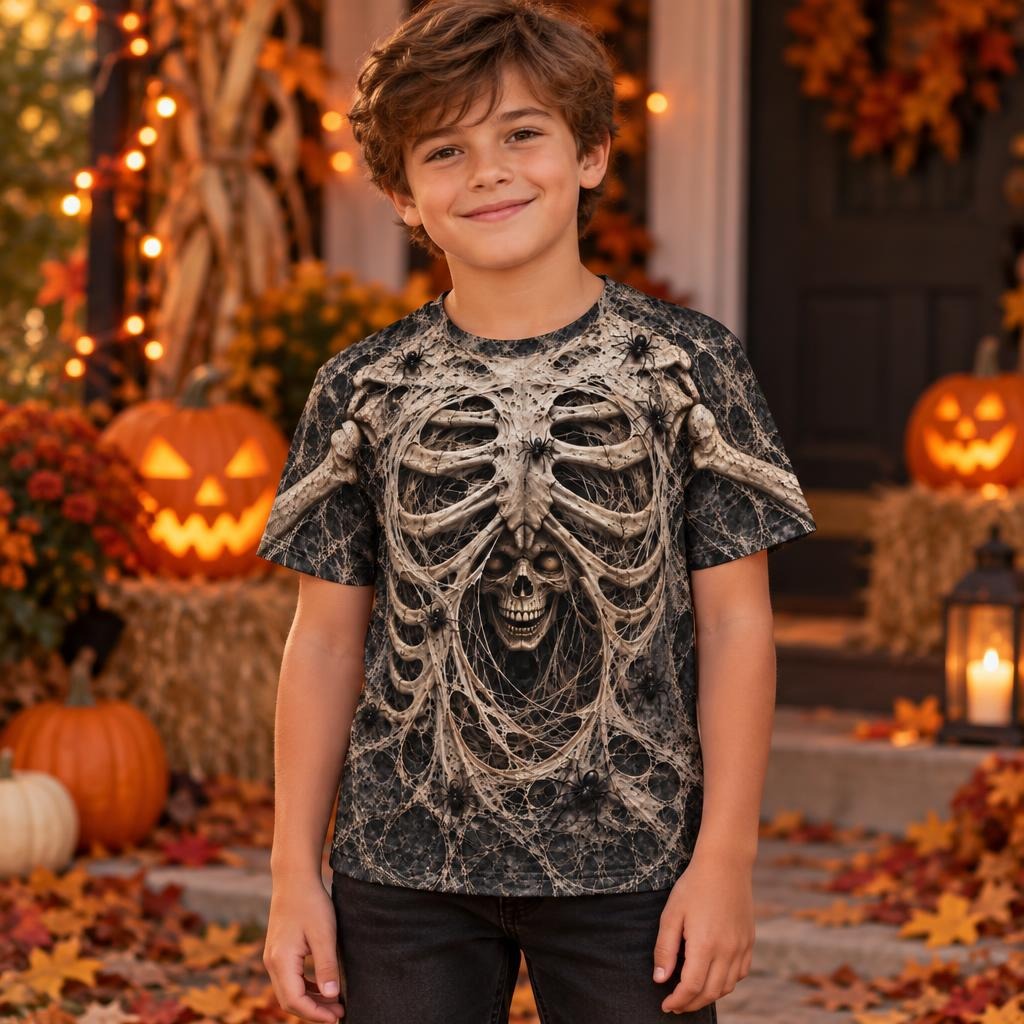 Haunted Skeleton Ribcage Costume All Over Youth T-Shirt Youth T-Shirts Old Glory