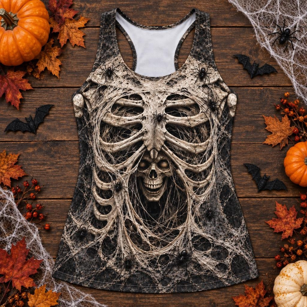 Haunted Skeleton Ribcage Costume All Over Women's Racerback Tank Top Women's Tank Tops Old Glory
