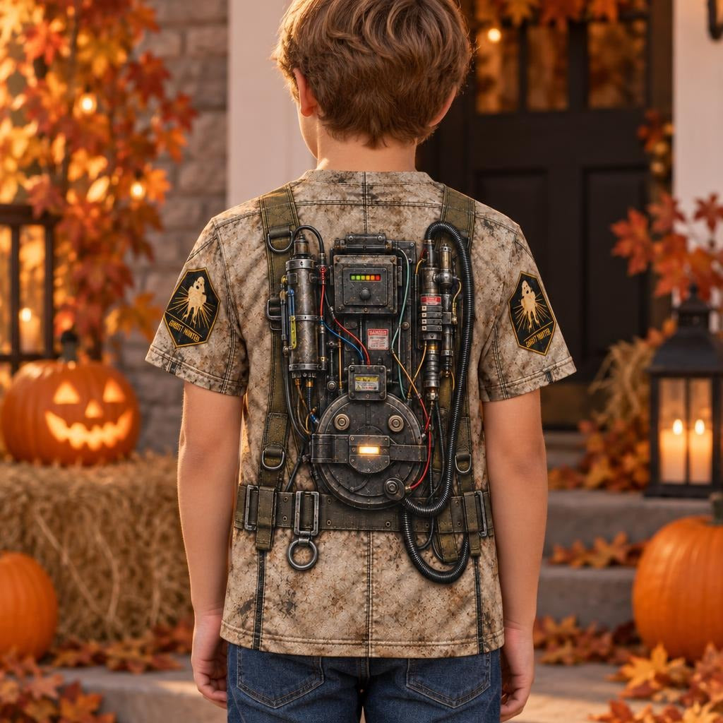 Paranormal Ghost Hunter Costume All Over Youth T-Shirt Youth T-Shirts Old Glory