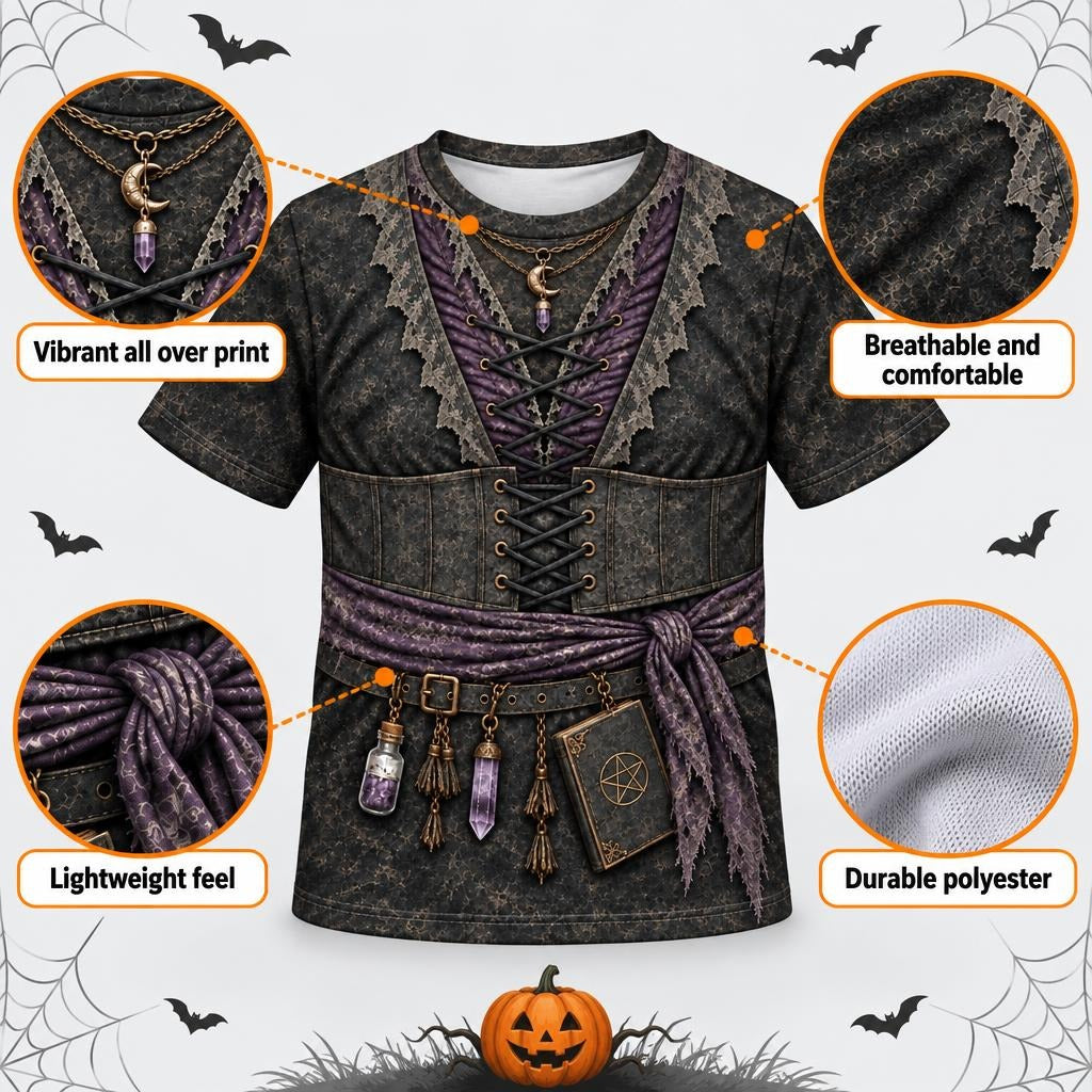 Dark Moon Witch Costume All Over Youth T-Shirt Youth T-Shirts Old Glory