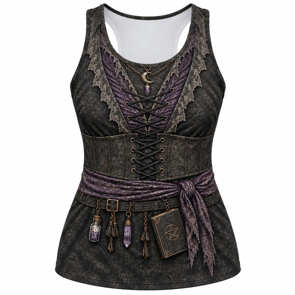 Dark Moon Witch Costume All Over Women's Racerback Tank Top Women's Tank Tops Old Glory SM Multicolor