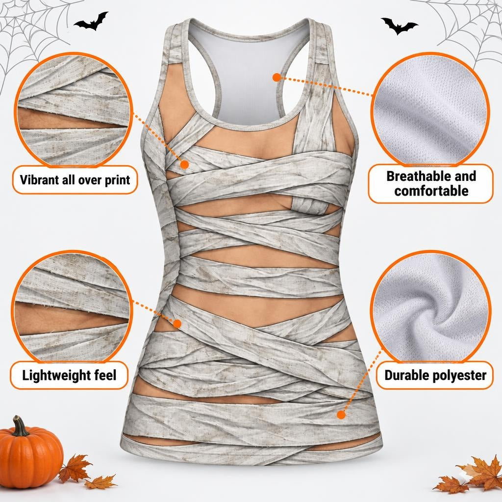 Sexy Mummy Costume All Over Women's Racerback Tank Top Women's Tank Tops Old Glory