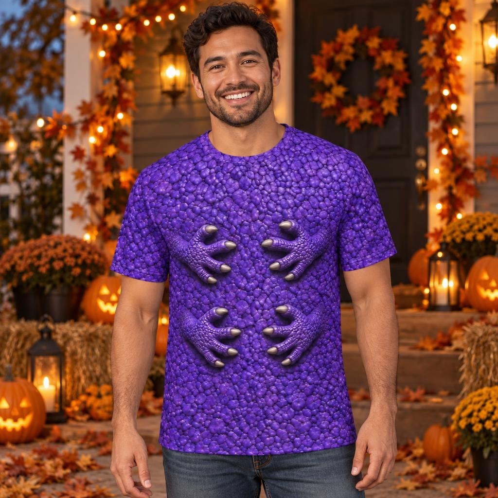 Purple Scaled Monster Costume All Over Men's T-Shirt Men's T-Shirts Old Glory