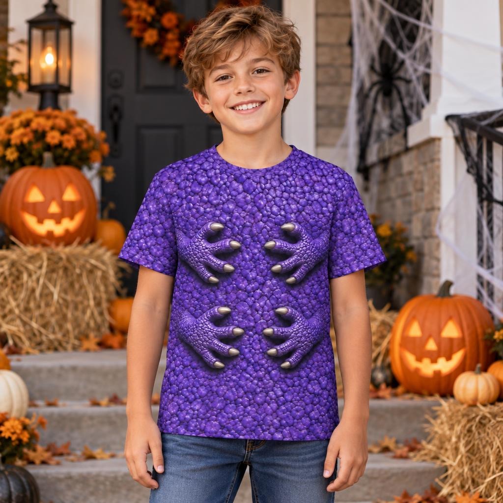 Purple Scaled Monster Costume All Over Youth T-Shirt Youth T-Shirts Old Glory