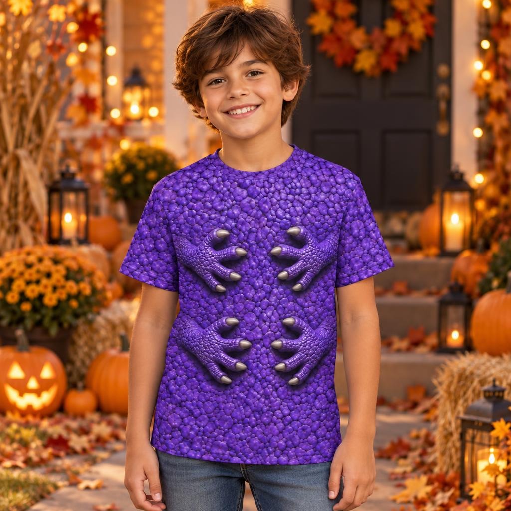 Purple Scaled Monster Costume All Over Youth T-Shirt Youth T-Shirts Old Glory