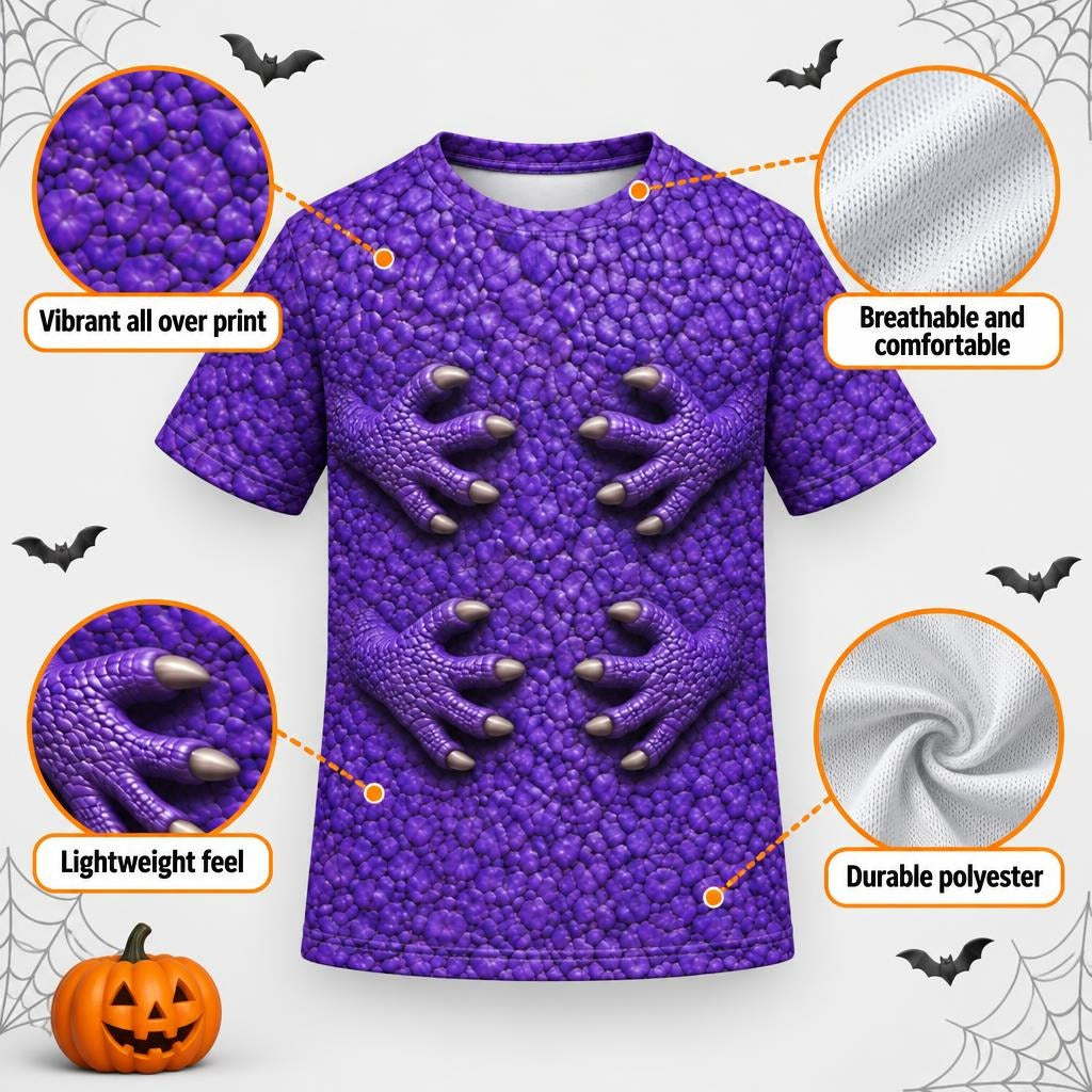Purple Scaled Monster Costume All Over Youth T-Shirt Youth T-Shirts Old Glory