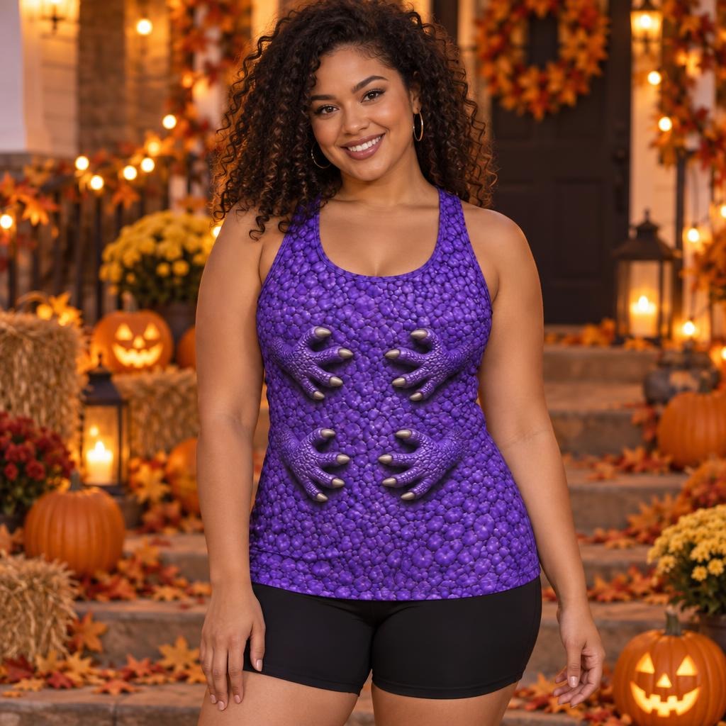 Purple Scaled Monster Costume All Over Women's Racerback Tank Top Women's Tank Tops Old Glory