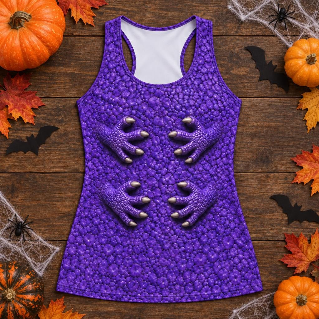 Purple Scaled Monster Costume All Over Women's Racerback Tank Top Women's Tank Tops Old Glory