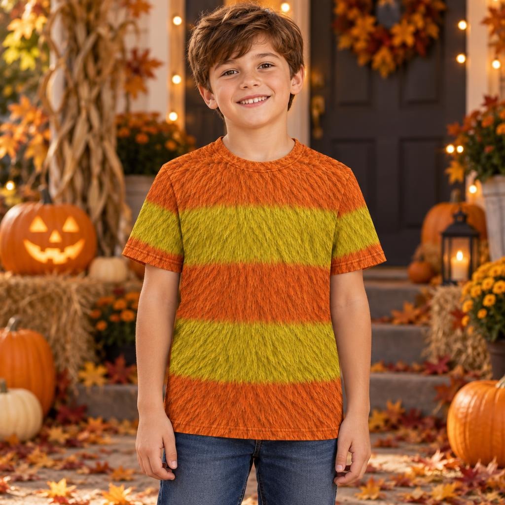 Orange Furry Monster Costume All Over Youth T-Shirt Youth T-Shirts Old Glory