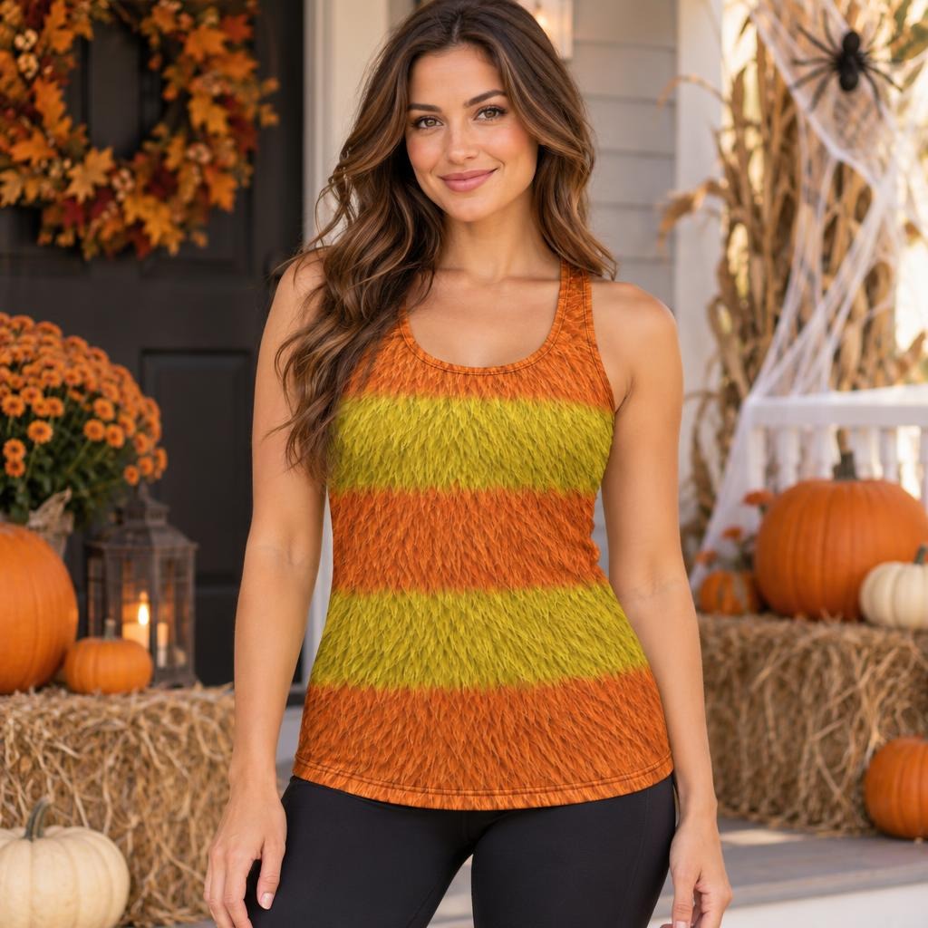 Orange Furry Monster Costume All Over Women's Racerback Tank Top Women's Tank Tops Old Glory