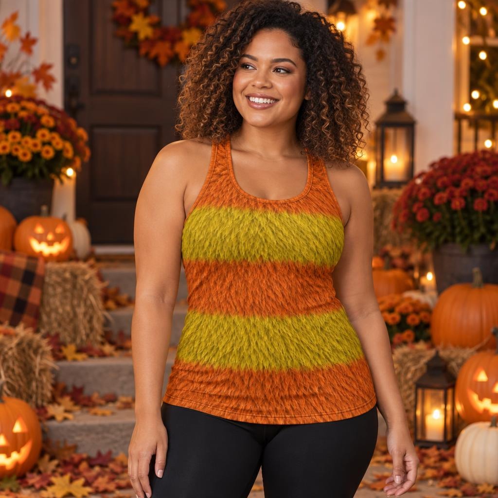 Orange Furry Monster Costume All Over Women's Racerback Tank Top Women's Tank Tops Old Glory