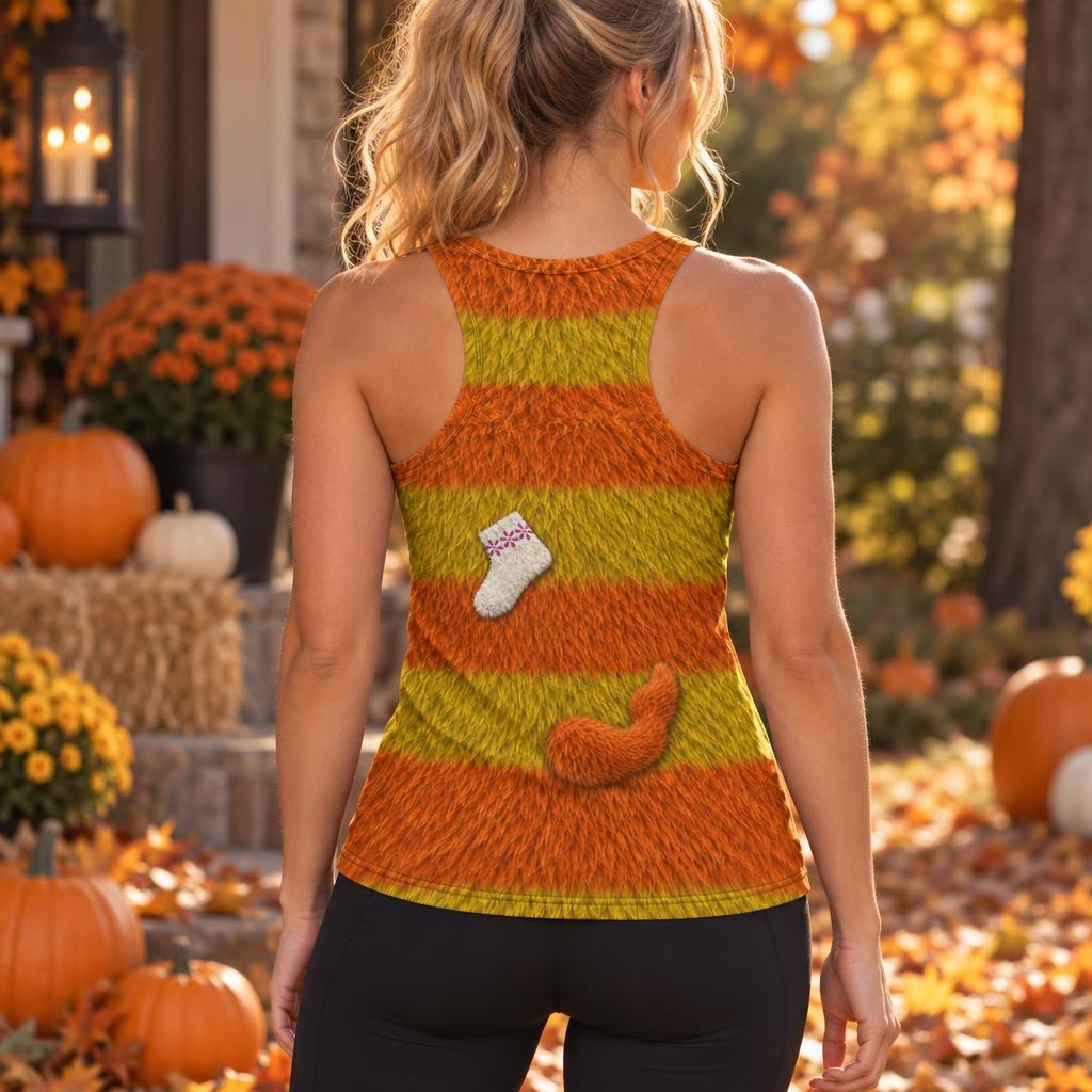 Orange Furry Monster Costume All Over Women's Racerback Tank Top Women's Tank Tops Old Glory
