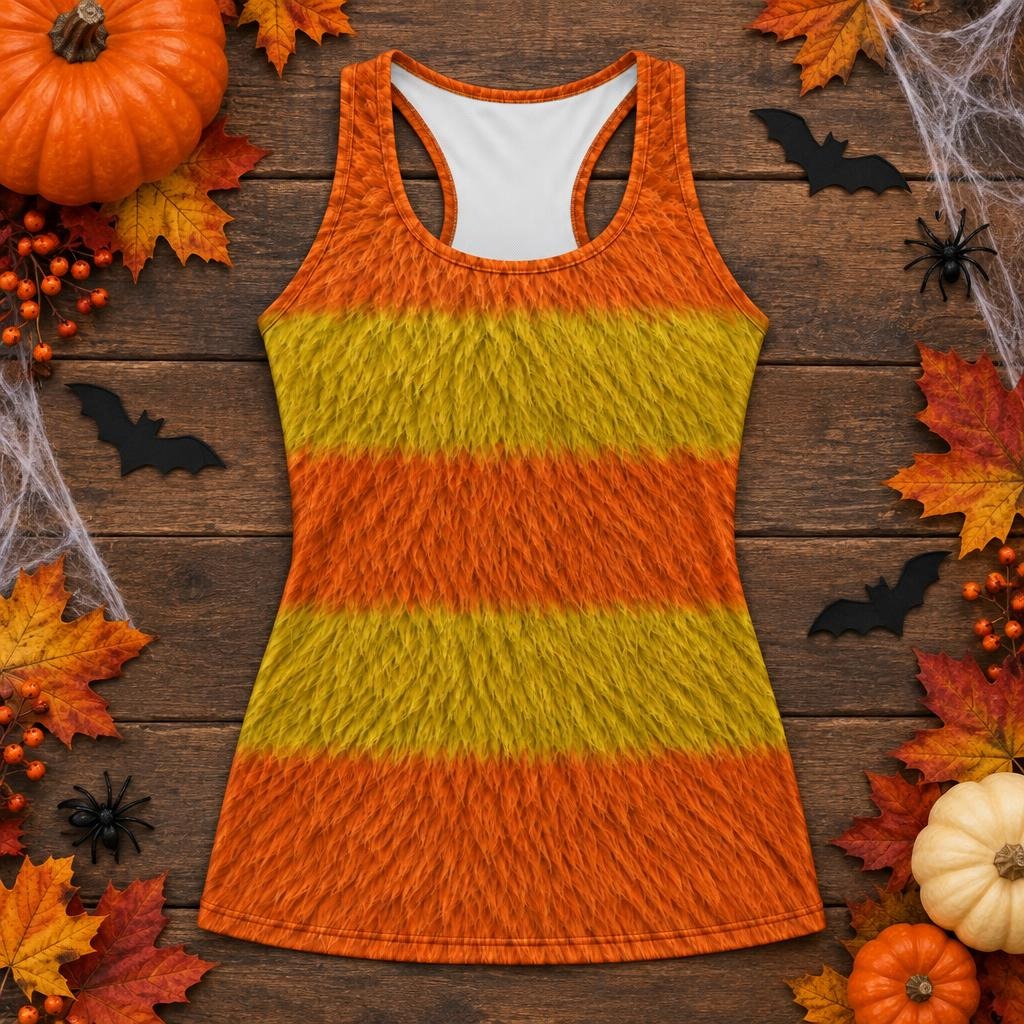 Orange Furry Monster Costume All Over Women's Racerback Tank Top Women's Tank Tops Old Glory