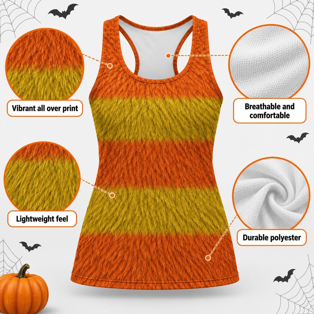 Orange Furry Monster Costume All Over Women's Racerback Tank Top Women's Tank Tops Old Glory