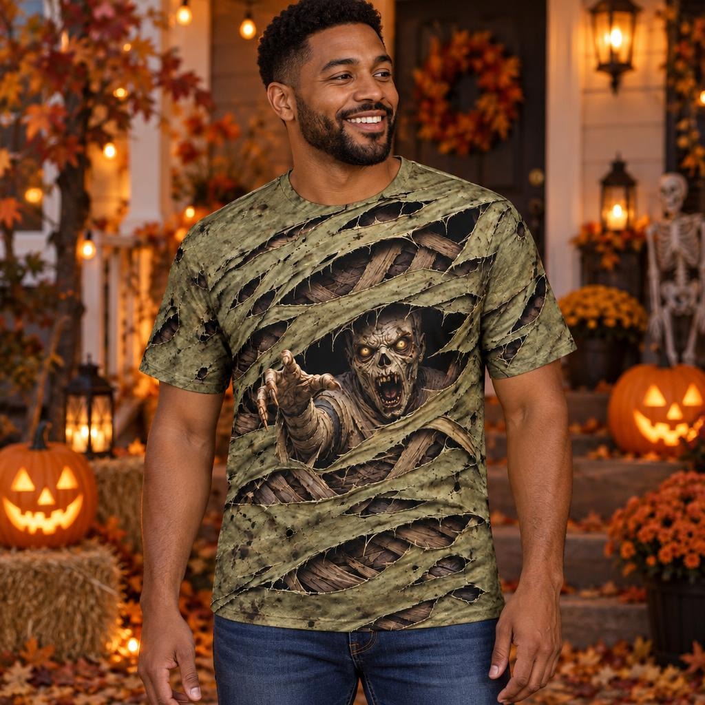 Wrapped Mummy Breakout Costume All Over Men's T-Shirt Men's T-Shirts Old Glory