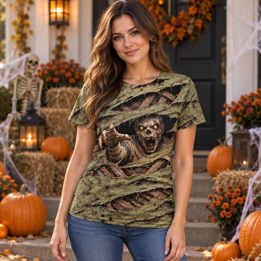 Wrapped Mummy Breakout Costume All Over Women's T-Shirt Women's T-Shirts Old Glory