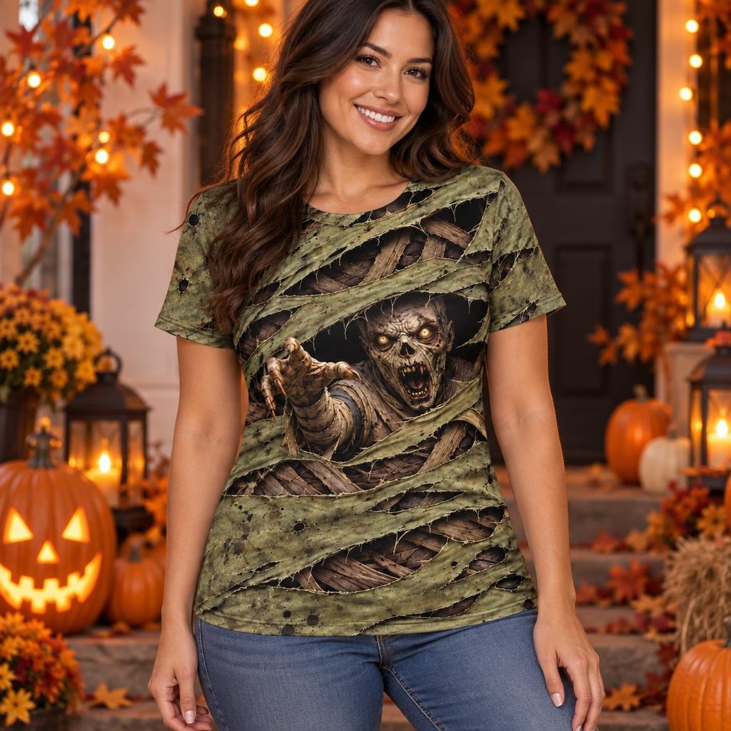 Wrapped Mummy Breakout Costume All Over Women's T-Shirt Women's T-Shirts Old Glory