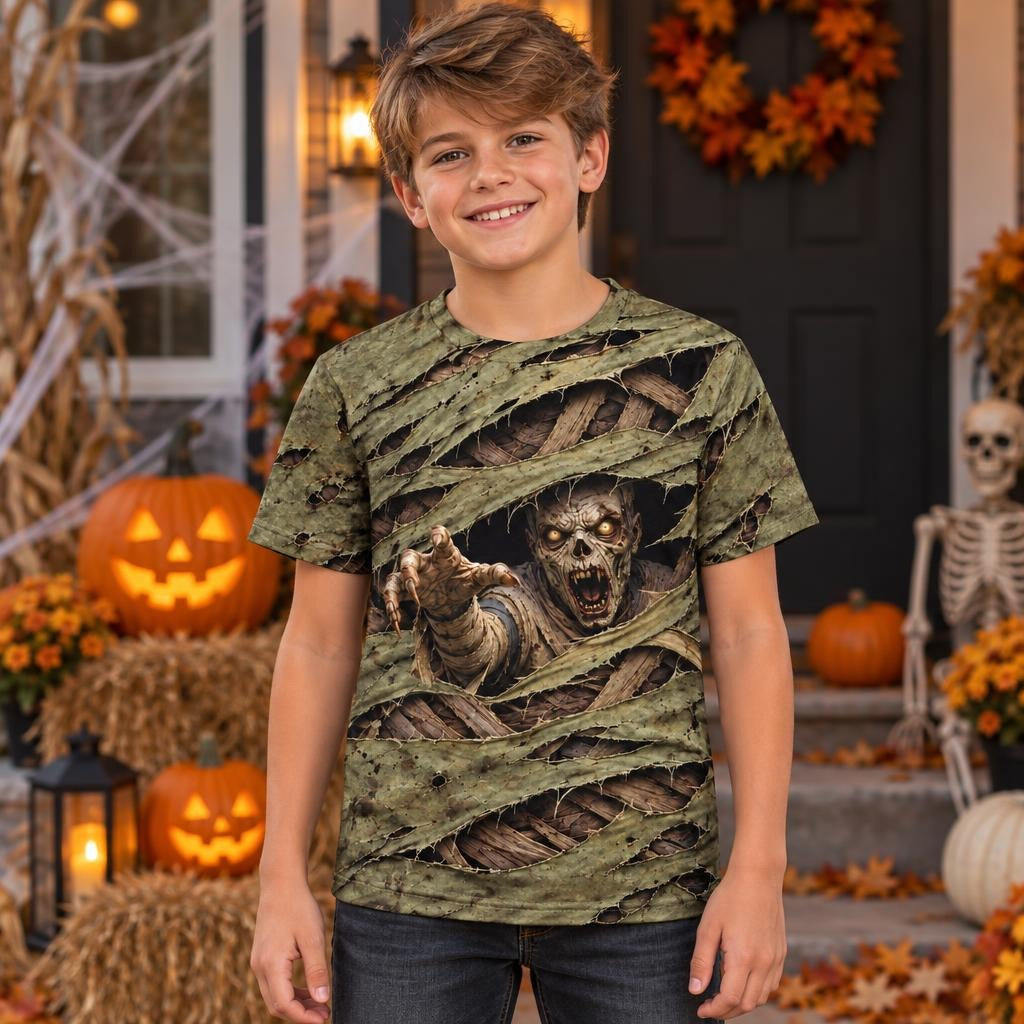 Wrapped Mummy Breakout Costume All Over Youth T-Shirt Youth T-Shirts Old Glory