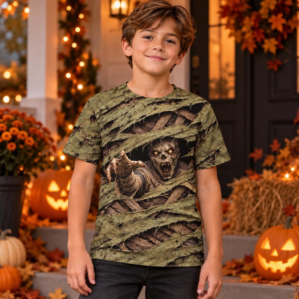Wrapped Mummy Breakout Costume All Over Youth T-Shirt Youth T-Shirts Old Glory