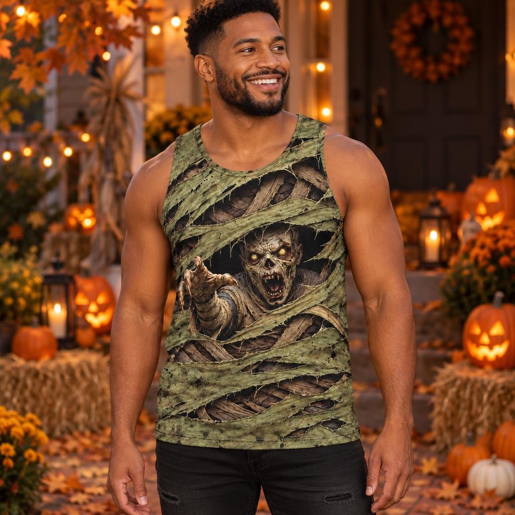 Wrapped Mummy Breakout Costume All Over Men's Tank Top Men's Tank Tops Old Glory