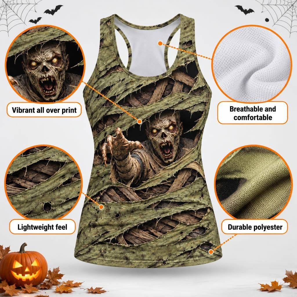 Wrapped Mummy Breakout Costume All Over Women's Racerback Tank Top Women's Tank Tops Old Glory