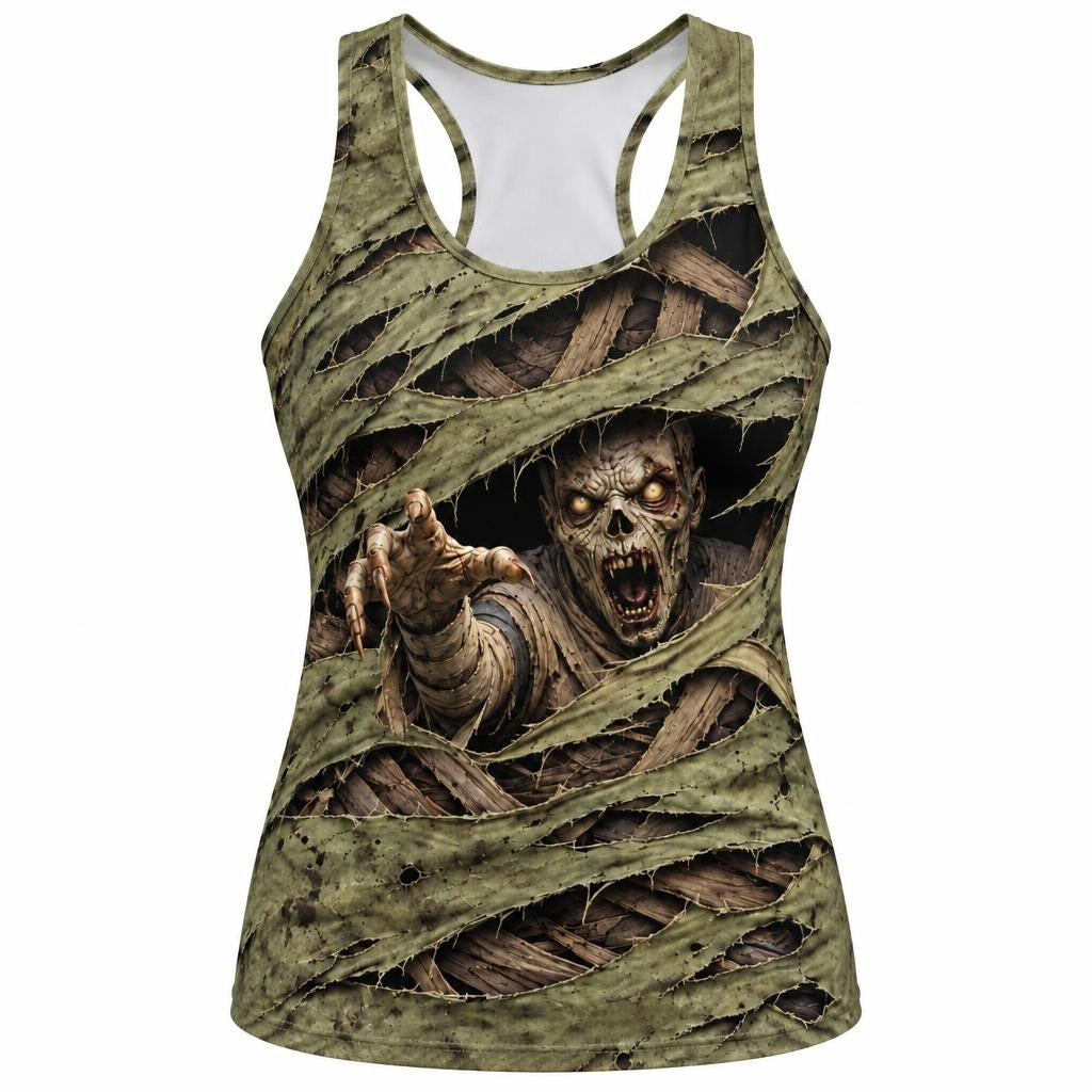 Wrapped Mummy Breakout Costume All Over Women's Racerback Tank Top Women's Tank Tops Old Glory SM Multicolor