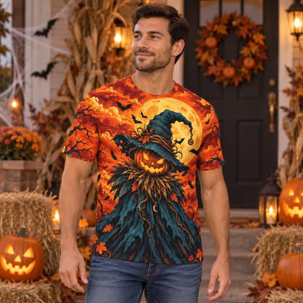 Pumpkin Patch Fright Scarecrow All Over Mens T Shirt Men's T-Shirts Old Glory