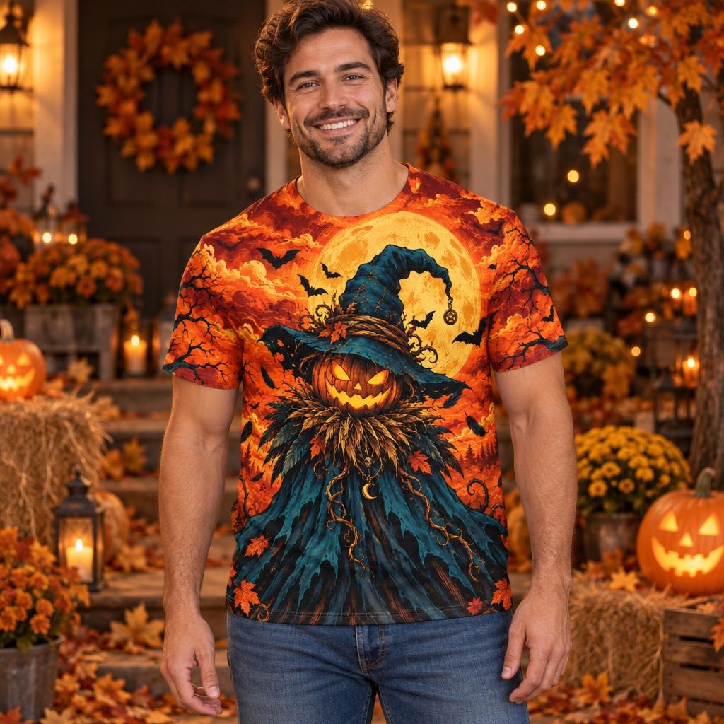 Pumpkin Patch Fright Scarecrow All Over Mens T Shirt Men's T-Shirts Old Glory