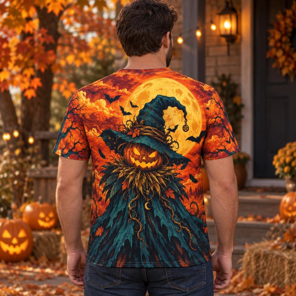 Pumpkin Patch Fright Scarecrow All Over Mens T Shirt Men's T-Shirts Old Glory
