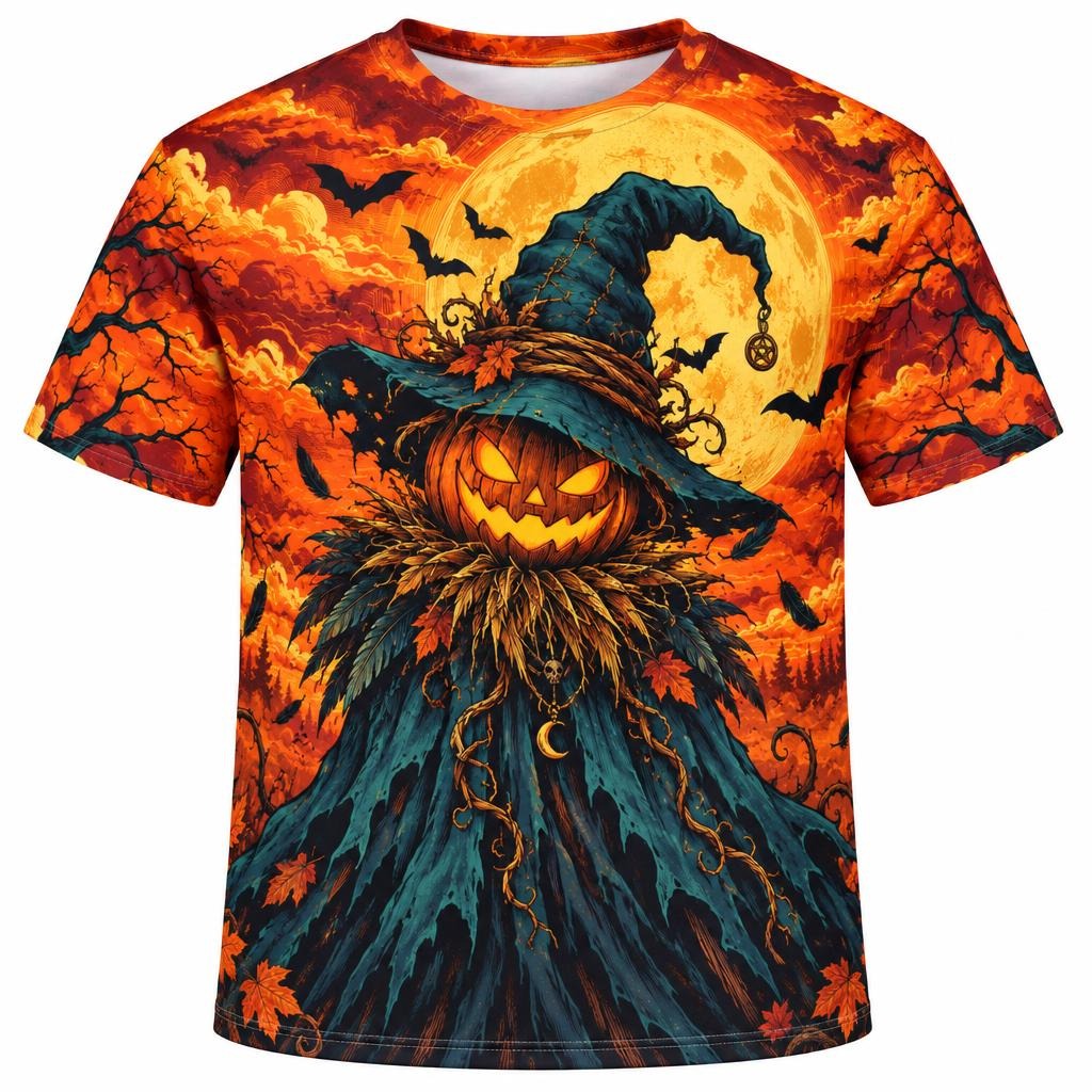 Pumpkin Patch Fright Scarecrow All Over Mens T Shirt Men's T-Shirts Old Glory SM Multicolor