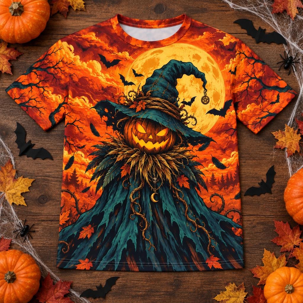 Pumpkin Patch Fright Scarecrow All Over Youth T Shirt Youth T-Shirts Old Glory