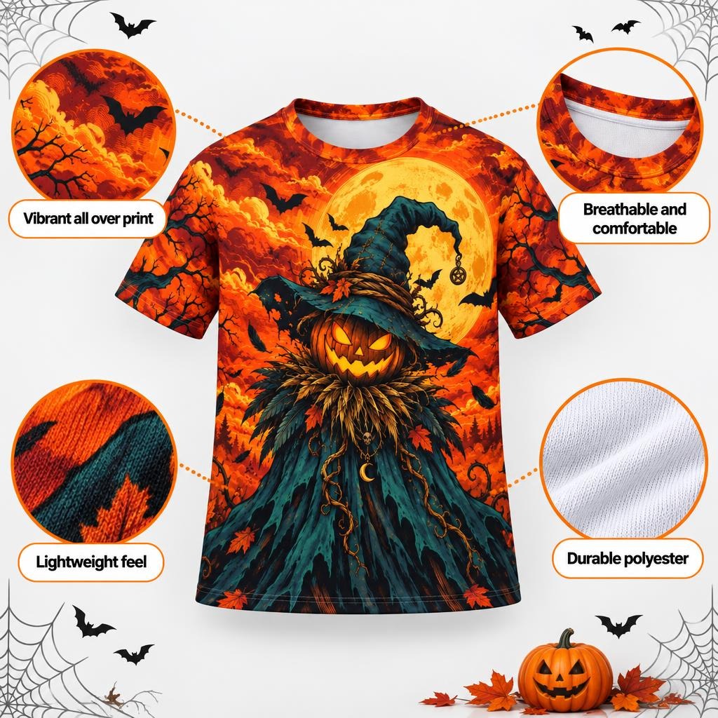 Pumpkin Patch Fright Scarecrow All Over Youth T Shirt Youth T-Shirts Old Glory