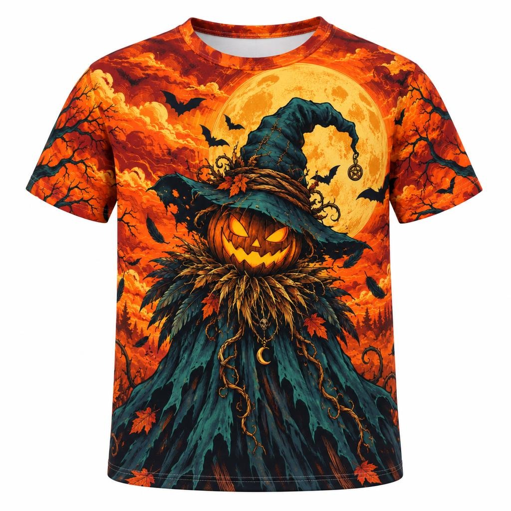 Pumpkin Patch Fright Scarecrow All Over Youth T Shirt Youth T-Shirts Old Glory YSM Multicolor