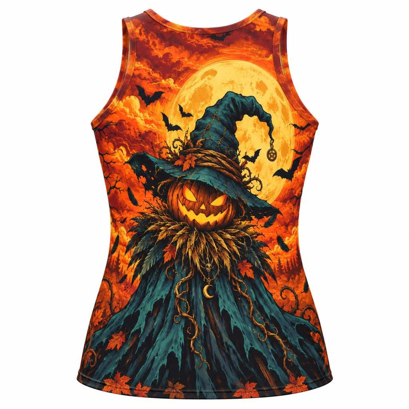 Pumpkin Patch Fright Scarecrow All Over Womens Work Out Tank Top Women's Tank Tops Old Glory