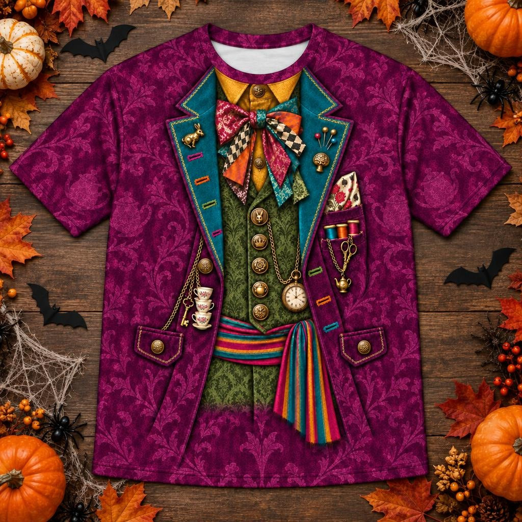 Crazy Mad Hatter Costume All Over Mens T Shirt Men's T-Shirts Old Glory