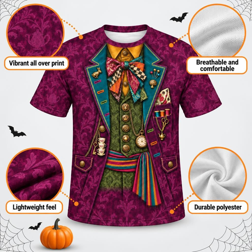 Crazy Mad Hatter Costume All Over Mens T Shirt Men's T-Shirts Old Glory