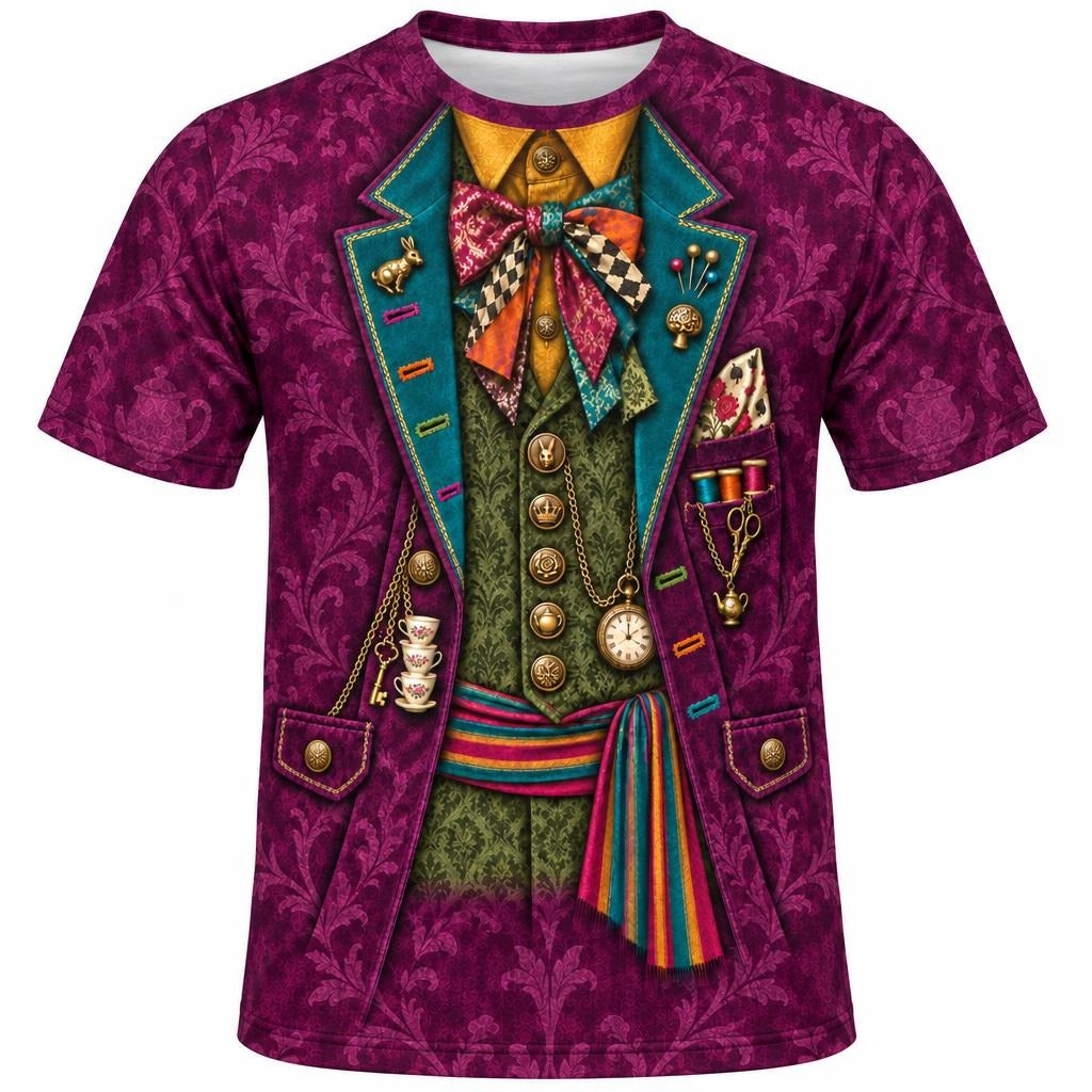 Crazy Mad Hatter Costume All Over Mens T Shirt Men's T-Shirts Old Glory SM Multicolor