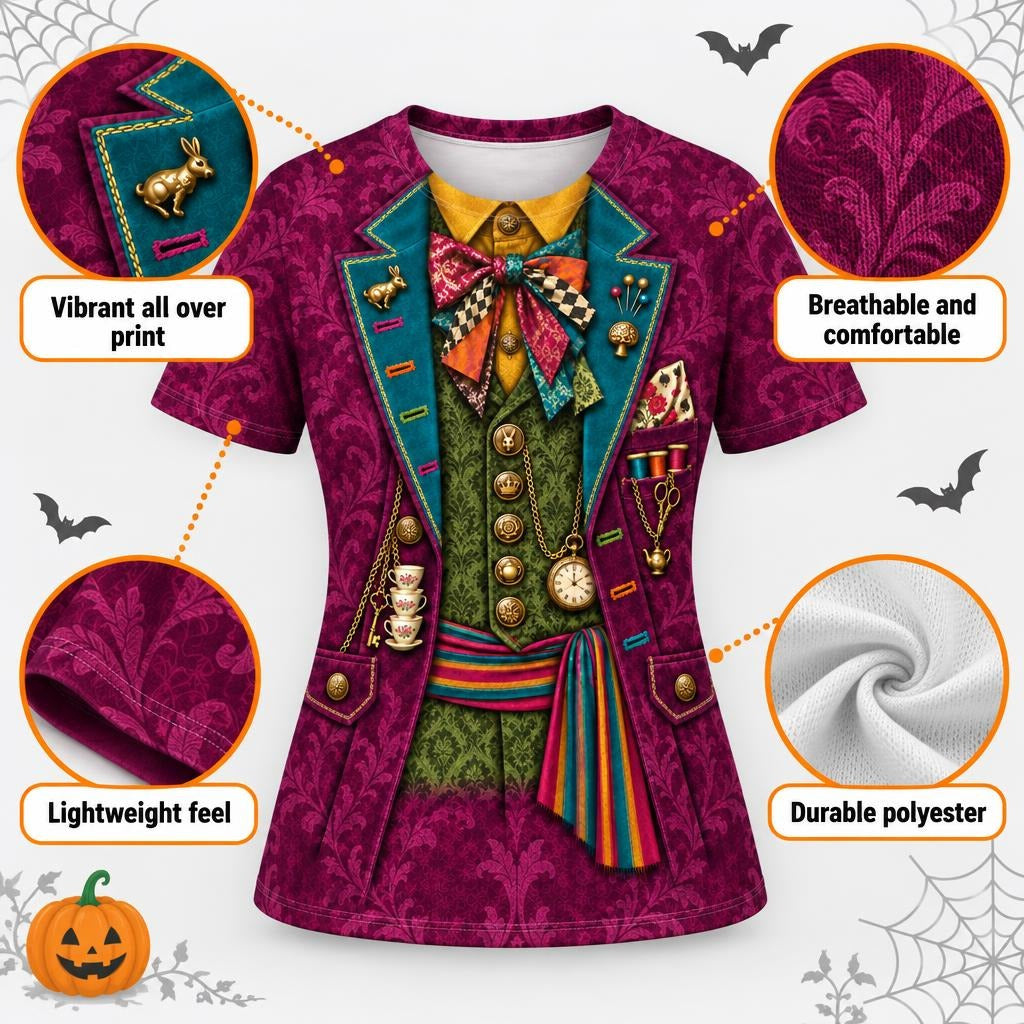 Crazy Mad Hatter Costume All Over Womens T Shirt Women's T-Shirts Old Glory